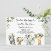 Safari Dieren Twins Baby shower Uitnodiging (Staand voorkant)