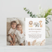 Safari Dieren Twins Landschap Foto uitnodiging (Staand voorkant)