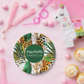 Safari Dieren Vacht Prints & Palmbladeren Boho Papieren Bordje (Feest)