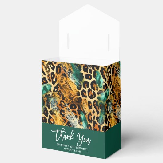 Safari Dieren Vacht Prints Patroon Groen en Goud Bedankdoosjes (Geopend)