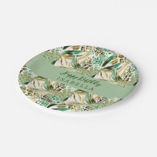 Safari Dieren Vacht Prints Patroon & Palmbladeren Papieren Bordje (Gekanteld)