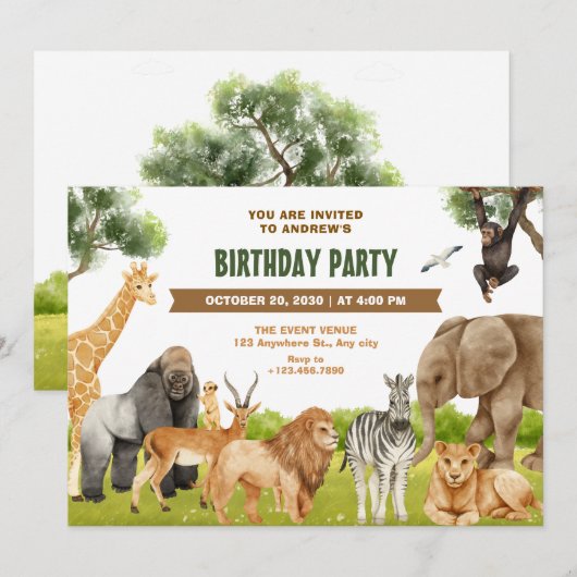 Safari dieren verjaardag kaart (Voorkant / Achterkant)