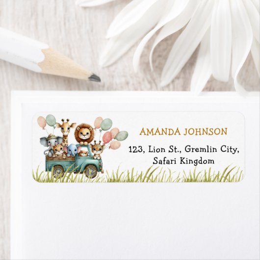 Safari Dieren Verjaardag Retouradres Label (Insitu)