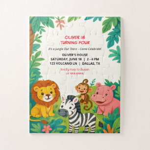 Safari Dieren Verjaardag Uitnodiging Jongen Oerwou Legpuzzel