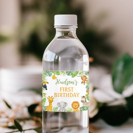 Safari Dieren Verjaardagsfeest Waterfles Label Etiket