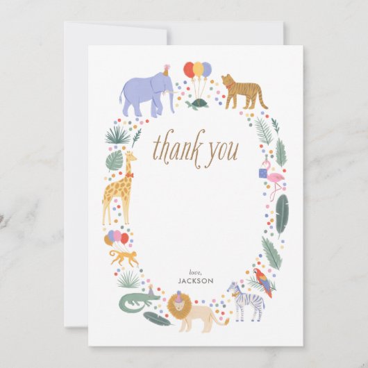Safari Dieren Verjaardagsfeestje Dank u Notitiekaartje (Voorkant)