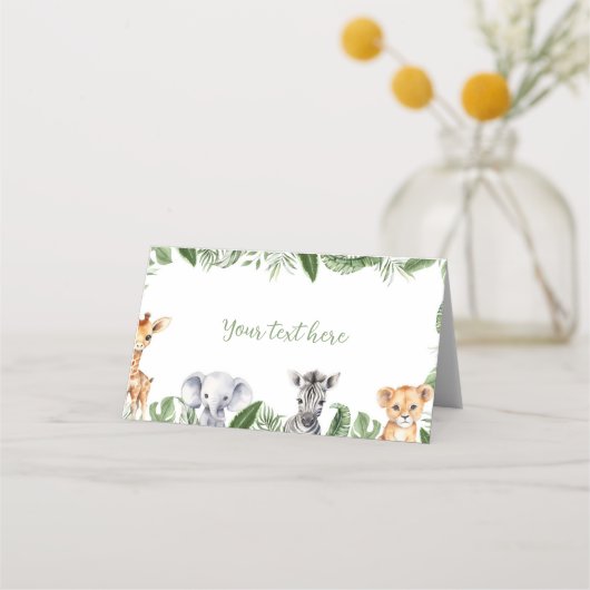 Safari Dieren Verjaardagsfeestje Plaats Kaart Plaatskaartje (Voorkant)