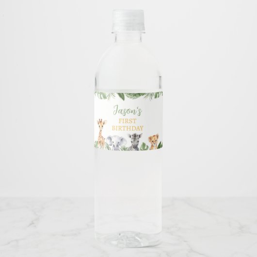 Safari Dieren Verjaardagsfeestje Waterfles Label Waterfles Etiket (Voorkant)