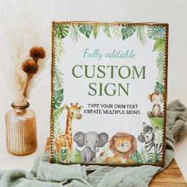 Safari Dieren Verjaardagsfeesttafel Teken Poster