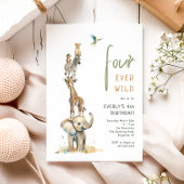 Safari Dieren Vier Ooit Wilde Kinderen Verjaardag Kaart