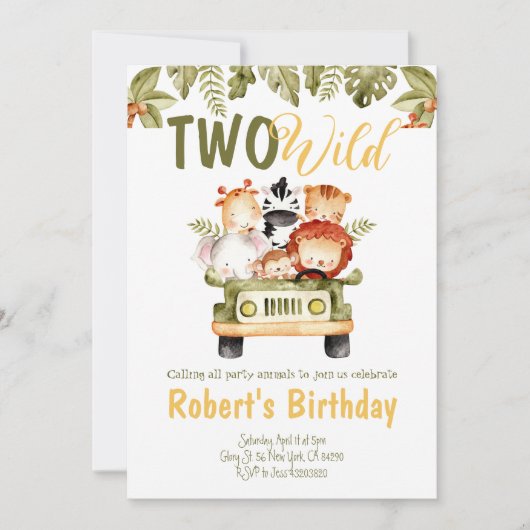 Safari dieren vrachtwagen Two Wild verjaardagsuitn Kaart (Voorkant)