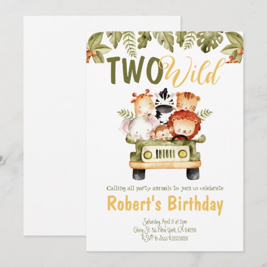 Safari dieren vrachtwagen Two Wild verjaardagsuitn Kaart (Voorkant / Achterkant)