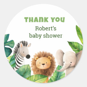 Safari dieren waterverf baby shower kaart ronde sticker
