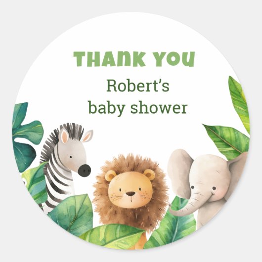 Safari dieren waterverf baby shower kaart ronde sticker (Voorkant)