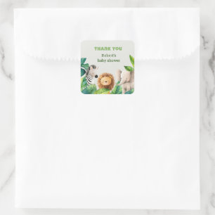 Safari dieren waterverf baby shower kaart vierkante sticker