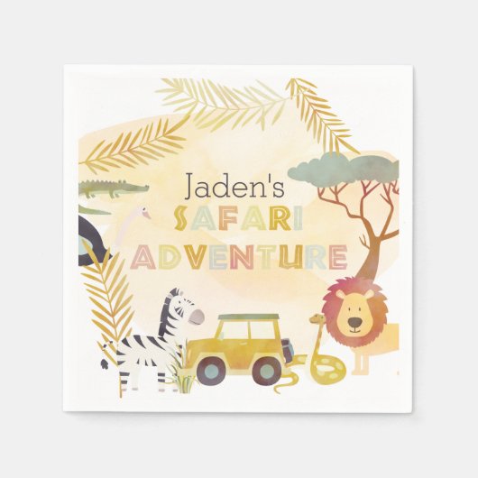 Safari Dieren Waterverf Birthday Party Circle Servet (Voorkant)