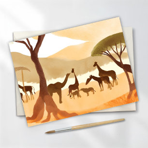 Safari Dieren Waterverf Silhouet Natuur Briefkaart