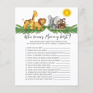 Safari Dieren Wie kent mama Baby Shower Spel