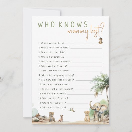 Safari Dieren Wie kent Mama Beste Game Kaart (Voorkant)