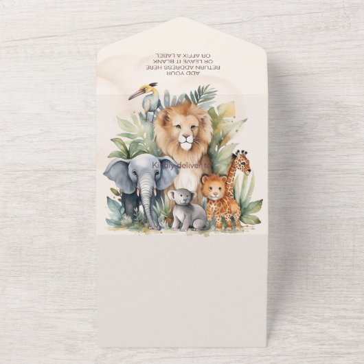 Safari Dieren Wild Een 1e Verjaardag All In One Uitnodiging (Buitenkant)