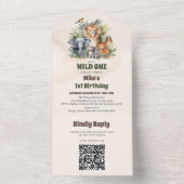 Safari Dieren Wild Een 1e Verjaardag All In One Uitnodiging (Binnen)
