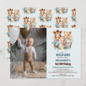 Safari Dieren Wild Een 1e Verjaardag Kaart (Voorkant / Achterkant)
