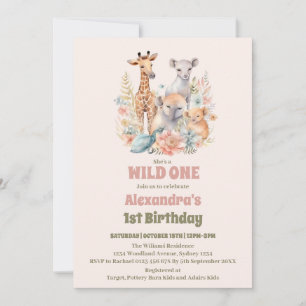 Safari Dieren Wild Een 1e Verjaardag Kaart