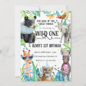 Safari Dieren Wild Een 1e Verjaardag Kaart (Voorkant)