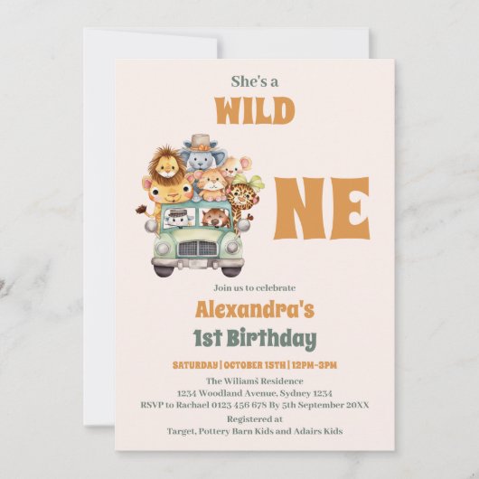 Safari Dieren Wild Een 1e Verjaardag Kaart (Voorkant)