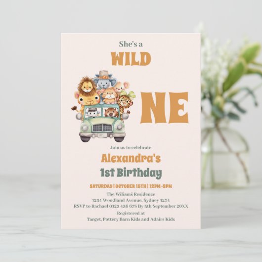 Safari Dieren Wild Een 1e Verjaardag Kaart (Staand voorkant)