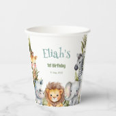 Safari Dieren Wild Een 1e Verjaardag Papieren Bekers (Voorkant)