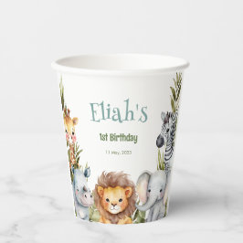 Safari Dieren Wild Een 1e Verjaardag Papieren Bekers