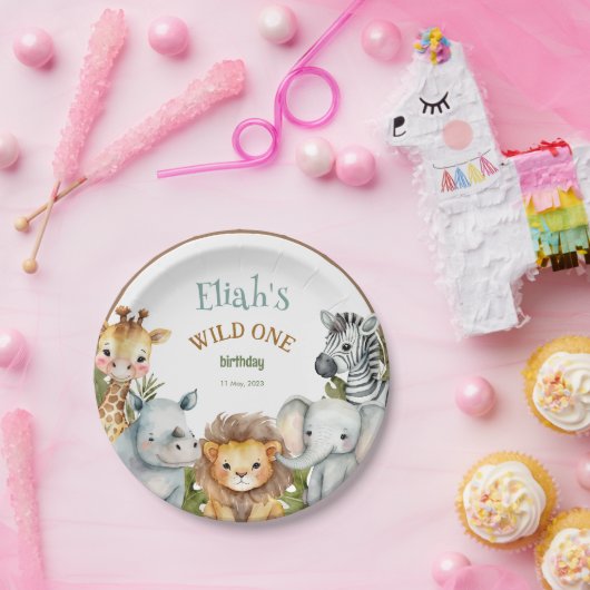 Safari Dieren Wild Een 1e Verjaardag Papieren Bordje (Feest)