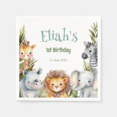Safari Dieren Wild Een 1e Verjaardag Servet (Voorkant)