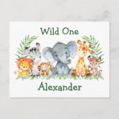 Safari Dieren Wild Eén 1e Verjaardagsuitnodiging Briefkaart (Voorkant)