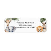 Safari Dieren Wild Een baby Jongen Douche Retour Etiket (Voorkant)