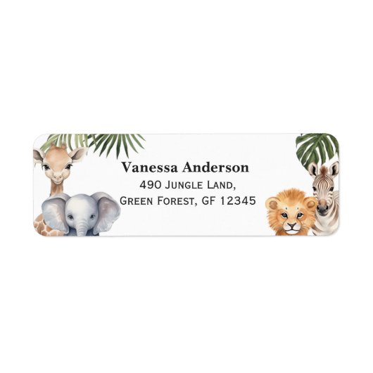 Safari Dieren Wild Een baby Jongen Douche Retour Etiket (Voorkant)