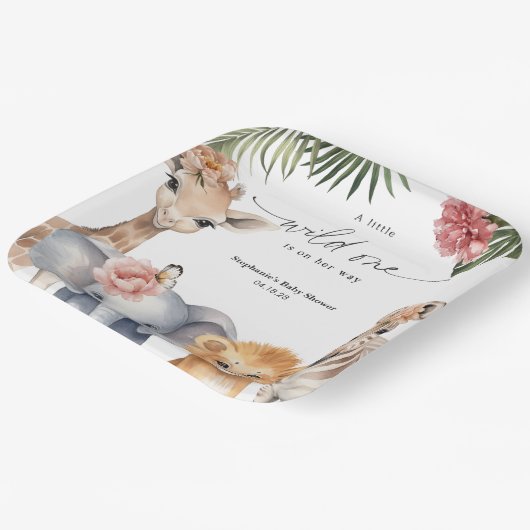  Safari Dieren Wild Een Baby Meisje Douche Papieren Bordje (Gebogen)