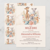 Safari Dieren Wild Eén Baby shower Kaart (Voorkant / Achterkant)