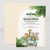 Safari Dieren Wild Eén Baby shower Kaart (Voorkant / Achterkant)