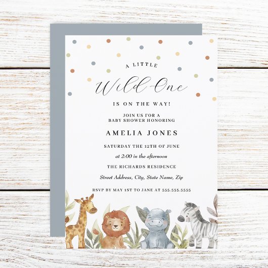 Safari Dieren Wild Eén Baby shower Kaart