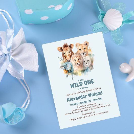 Safari Dieren Wild Eén Baby shower Kaart