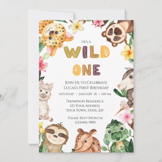 Safari Dieren Wild Een Boys Eerste Dag Kaart (Voorkant)