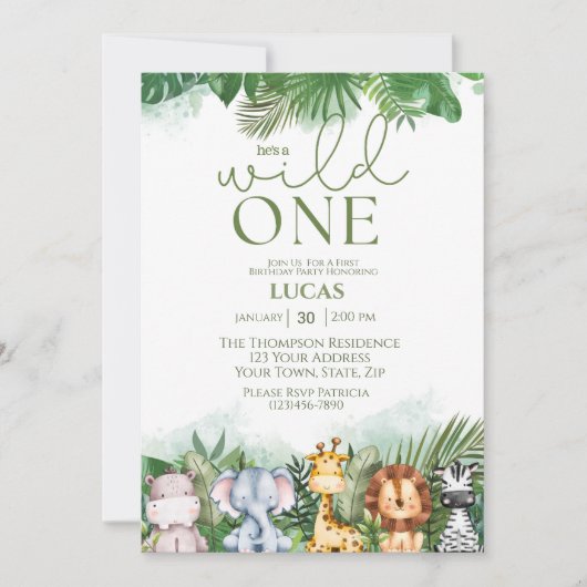 Safari Dieren Wild Een Boys Eerste Dag Kaart (Voorkant)