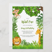 Safari Dieren Wild Een Eerste Verjaardag Kaart (Voorkant)