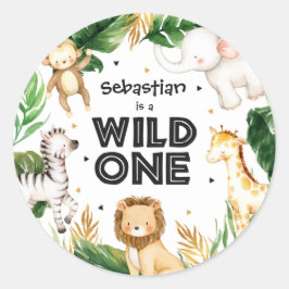 Safari Dieren Wild Eén eerste verjaardag Ronde Sticker