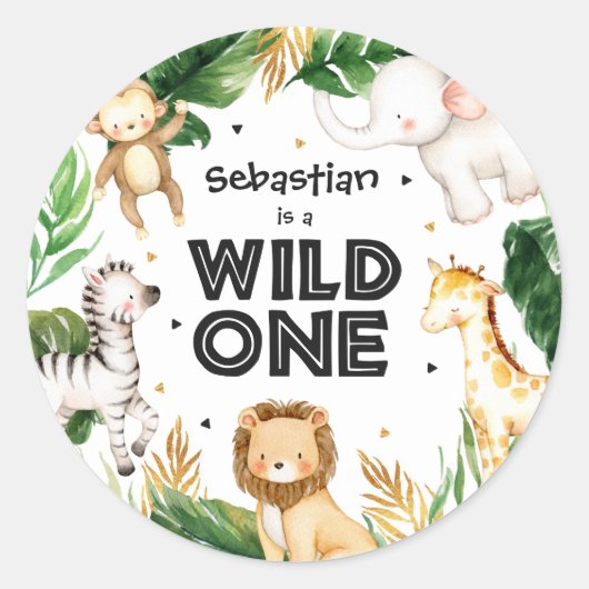 Safari Dieren Wild Eén eerste verjaardag Ronde Sticker (Voorkant)