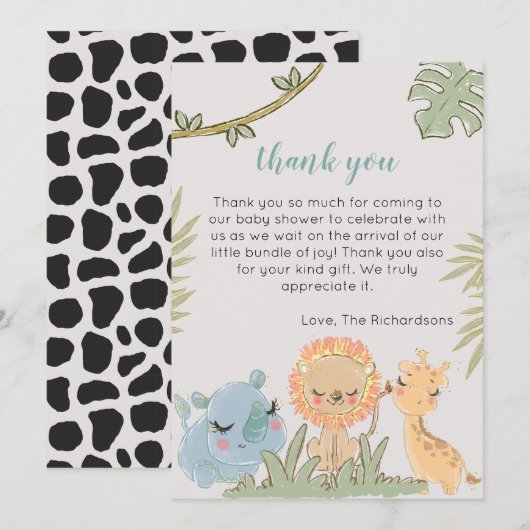 Safari Dieren Wild Eén geslachtsneutraal Baby show Bedankkaart (Voorkant / Achterkant)