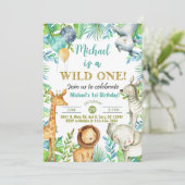 Safari dieren Wild Een jongen nodigt uit voor 1 ve Kaart (Staand voorkant)