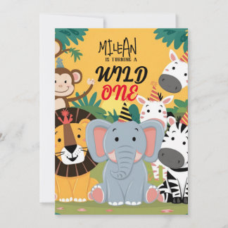 Safari Dieren Wild Een Jongen Verjaardagsfeestje Kaart